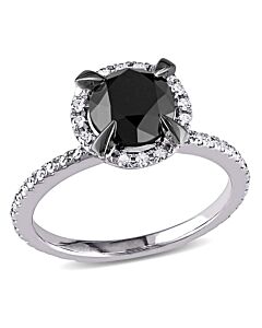 2 CT TW Black & White Halo Diamond Engagement Ring in 10k White Gold
