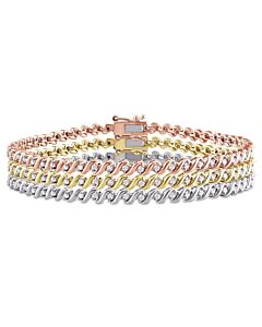 3-Piece Set of 1.5 CT TW Diamond Bracelets in White, Pink, and Yellow Plated Sterling Silver JMS004832