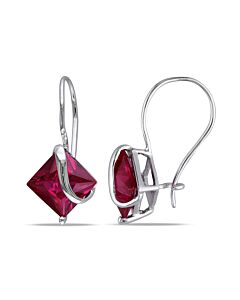 AMOUR 3 3/8 CT TGW Square Cut Created Ruby Earrings In 10K White Gold