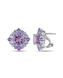 AMOUR 5 7/8 CT TGW Amethyst and Tanzanite Earrings In Sterling Silver