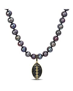 7-7.5mm Black Cultured Freshwater Pearl and 5/8 CT TW Black Diamond Necklace with Large Lobster Clasp in Yellow & Black Plated Sterling Silver