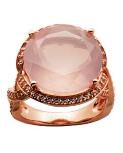 925 Couture  18k Gold Plated Sterling Silver Genuine Rose Quartz and Created White Sapphire Ring,