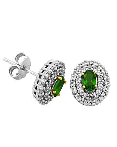 Morgan & Paige 18k Yellow Gold and Rhodium Plated Sterling Silver Chrome Diopside Created White Sapphire Double Halo Stud Earrings R2U0VD9500-0000000
