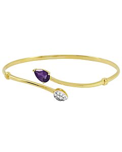 Morgan & Paige 18k Yellow Gold Plated Sterling Silver Genuine African Amethyst Created White Sapphire Bypass Open Cuff Bracelet, 7.5"