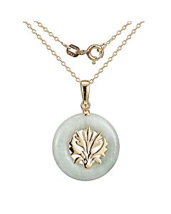 18k Yellow Gold Plated Sterling Silver Genuine Green Jade Open Circle Pendant Necklace, 18"