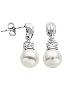Morgan & Paige Platinum Plated Sterling Silver Faux White Pearl Post Earrings with Cubic Zirconia encrusted caps 4646491000-0000000