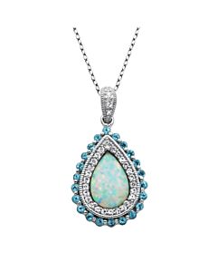 Morgan & Paige Sterling Silver Created Opal, Blue Topaz, & Created White Sapphire Teardrop Pendant, 18"