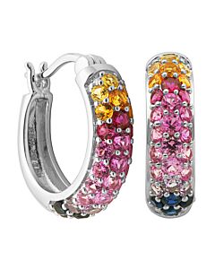 Morgan & Paige Sterling Silver Created Pink, Blue, Orange, Red and Yellow Sapphire PavÃ¨ Hoop Earrings R23714940K-00LQJ00