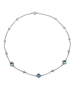 Morgan & Paige Sterling Silver Genuine Blue Topaz and Freshwater Pearl Station Necklace