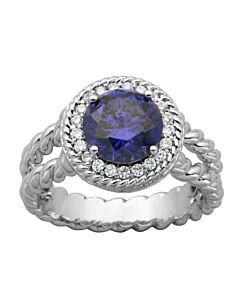 925 Couture  Sterling Silver Tanzanite CZ Halo Double Rope Ring