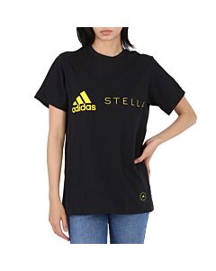Adidas by Stella McCartney Ladies Black / Shock Yellow Logo Tee