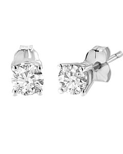 AGS Certified 14K White Gold 1.0 Cttw 4-Prong Set Brilliant Round-Cut Solitaire Diamond Push Back Stud Earrings (F-G Color, SI2-I1 Clarity)