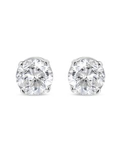 AGS Certified 14K White Gold 1.0 Cttw 4-Prong Set Brilliant Round-Cut Solitaire Diamond Push Back Stud Earrings (G-H Color, SI2-I1 Clarity)