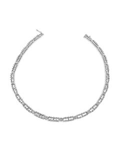 AGS Certified 14K White Gold 8 1/2 Cttw Diamond Alternating Bar and Floral Cluster Link 18" Choker Necklace (G-H Color, SI2-I1 Clarity)