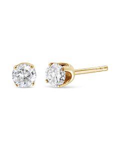 AGS Certified 14K Yellow Gold 1/2 cttw 4-Prong Set Brilliant Round-Cut Solitaire Diamond Push Back Stud Earrings (S-T Color, I1-I2 Clarity)