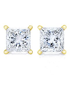 AGS Certified 14k Yellow Gold 1/4 cttw 4-Prong Set Princess-Cut Solitaire Diamond Push Back Stud Earrings (L-M Color, SI2-I1 Clarity)