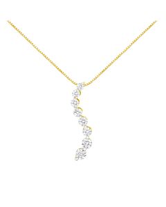 AGS Certified 14K Yellow Gold 3.0 cttw Baguette and Brilliant Round-Cut Diamond Journey 18" Pendant Necklace (F-G Color, I1-I2 Clarity)