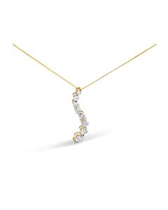 AGS Certified 14k Yellow Gold 3.0 Cttw Baguette and Brilliant Round-Cut Diamond Journey 18" Pendant Necklace (G-H Color, I1-I2 Clarity)