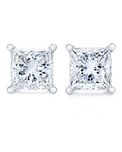 AGS Certified 18K White Gold 1.0 Cttw 4-Prong Set Princess-Cut Solitaire Diamond Screw Back Stud Earrings (E-F Color, SI2-I1 Clarity)