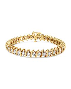 AGS Certified 18K Yellow Gold 5.00 Cttw "S" Link Wrapped 2-Prong Set Round Brilliant Diamond Tennis Bracelet (G-H Color, I1-I2 Clarity) - Size 7