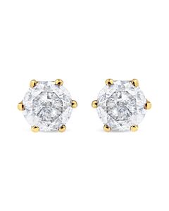 AGS Certified 2.00 Cttw Round Brilliant-Cut Diamond 14K Yellow Gold 6-Prong-Set Solitaire Stud Earrings with Screw Backs