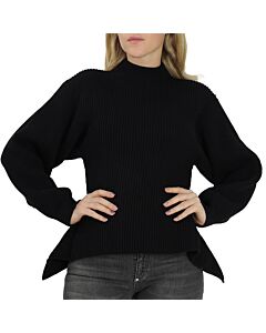 Alaia Ladies Black High-neck Rib Knit Sweater