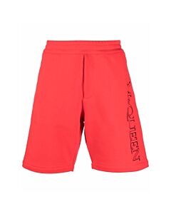 Alexander McQueen Men's Lust Red Side Logo-Print Shorts, Size Small