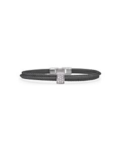 ALOR Black Cable Single Simple Stack Bracelet with 18kt White Gold & Diamonds