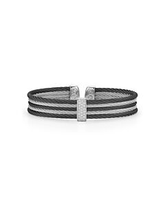 ALOR Black & Grey Cable Mini Cuff with 18kt White Gold & Diamonds