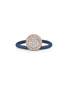 ALOR Blueberry Cable Elevated Round Station Ring with 18kt Rose Gold & Diamonds
