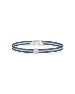 ALOR Blueberry & Grey Cable Classic Stackable Bracelet with Single Round Diamond Station set in 18kt White Gold