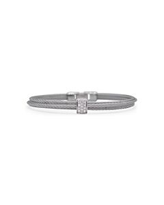 ALOR Grey Cable Single Simple Stack Bracelet with 18kt White Gold & Diamonds