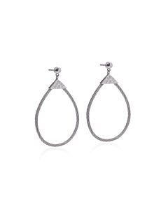 ALOR Grey Cable Triangle Tear Drop Earrings with 18K Gold & Diamonds