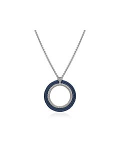 ALOR Grey Chain & Blueberry Cable Circle Pendant Necklace with 18kt White Gold & Diamonds