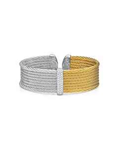 ALOR Grey & Yellow Cable Medium Colorblock Cuff with 18kt White Gold & Diamonds