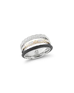 ALOR Layered Black Cable Ring with 18kt White & Yellow & Diamonds