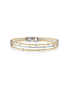 ALOR Yellow & Grey Cable Triple Strand Bracelet with 18kt White Gold & Diamonds