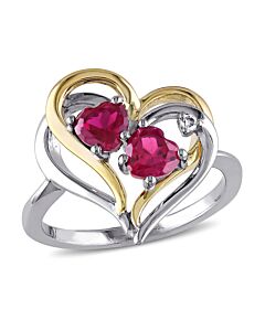 Amour 0.02 CT TDW Diamond and 1 1/6 CT TGW Created Ruby Ring in Two Tone Silver