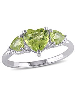 Amour 0.02 CT TDW Diamond and 1 7/8 CT TGW Peridot 3-Stone Ring in Sterling Silver