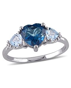 Amour 0.02 CT TDW Diamond and 2 1/5 CT TGW London Blue Topaz w/ Sky Blue Topaz 3-Stone Ring in Sterling Silver