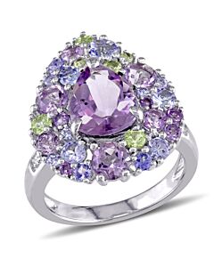 Amour 0.02 CT TDW Diamond and 4 1/3 CT TGW Tanzanite, Rose de France, Peridot and Amethyst Ring in Sterling Silver