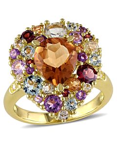 Amour 0.02 CT TDW Diamond and 4 3/4 CT TGW Multi-Gemstone Color Ring in Yellow Silver