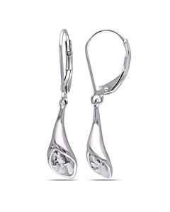 AMOUR Diamond Calla Lily Leverback Earrings In Sterling Silver