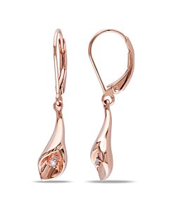 AMOUR Diamond Calla Lily Leverback Earrings In Pink Plated Sterling Silver