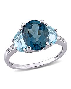 Amour 0.024 CT TDW Diamond and 4 1/2 CT TGW London Blue Topaz w/ Sky Blue Topaz Ring in Sterling Silver