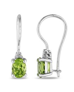 AMOUR Emerald Cut Peridot and Diamond Accent Euroback Earrings In Sterling Silver