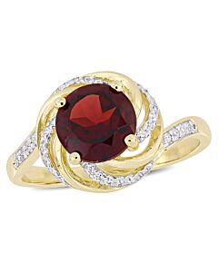 Amour 0.04 CT Diamond and 2 1/7 CT TGW Garnet w/ White Topaz Halo Ring Yellow in Sterling Silver