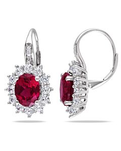 AMOUR 8 CT TGW Created Ruby and White Sapphire Leverback Earrings In Sterling Silver