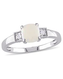 Amour 0.04 CT TDW Diamond and 1/2 CT TGW Opal 3-Stone Ring in Sterling Silver