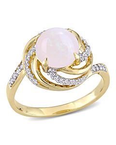 Amour 0.04 CT TDW Diamond and 1 3/8 CT TGW Opal w/ White Topaz Ring in Yellow Silver
